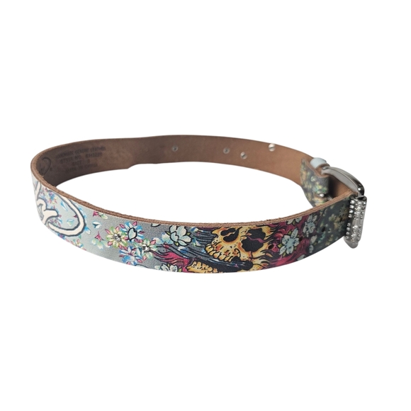 ED HARDY Vintage Geniune Leather Y2K Belt Floral Themed Handmade - Small S - Picture 5 of 6